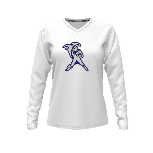 [FTLVCFWH-FYXS-LOGO1] Decker Comfort T-Shirt (Female Youth XS, White, V Neck, Logo 1, Long Sleeve)