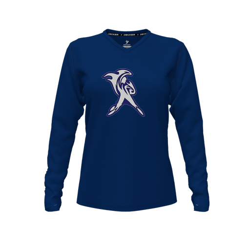 [FTLVCFNV-FYXS-LOGO1] Decker Comfort T-Shirt (Female Youth XS, Navy, V Neck, Logo 1, Long Sleeve)
