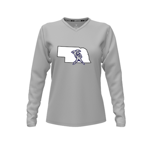 [FTLVCFGY-FYXS-LOGO2] Decker Comfort T-Shirt (Female Youth XS, Gray, V Neck, Logo 2, Long Sleeve)