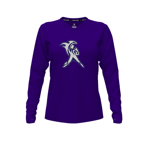 [FTLVCFPP-FYXS-LOGO1] Decker Comfort T-Shirt (Female Youth XS, Purple, V Neck, Logo 1, Long Sleeve)