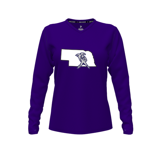 [FTLVCFPP-FYXS-LOGO2] Decker Comfort T-Shirt (Female Youth XS, Purple, V Neck, Logo 2, Long Sleeve)