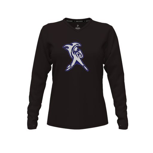 [FTLVPTBK-FYXS-LOGO1] Decker Performance T-Shirt (Female Youth XS, Black, V Neck, Logo 1, Long Sleeve)