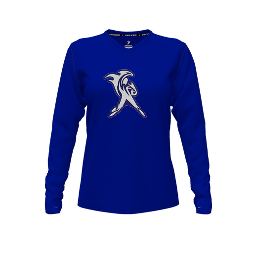 [FTLVPTRY-FYXS-LOGO1] Decker Performance T-Shirt (Female Youth XS, Royal, V Neck, Logo 1, Long Sleeve)
